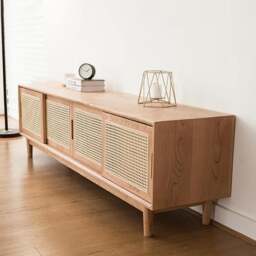 Rackhams Randal Cane TV Stand, Natural Rattan & Wood - thumbnail 4