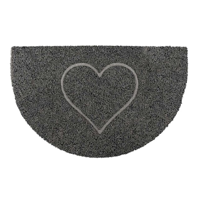 Rackhams Heart Half Moon Doormat in Grey - Grey - Vinyl - 1