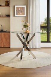 Rackhams Modern Clear Tempered Glass Dining Table Coffee Table with Chrome Crossed Legs - Clear - thumbnail 2