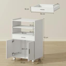 Rackhams Kitchen Trolley with Wheels, Modern Mobile Microwave Stand, White - thumbnail 3