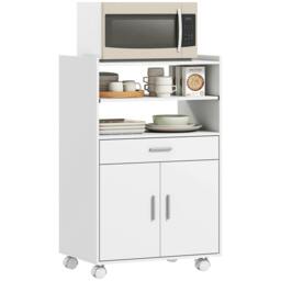 Rackhams Kitchen Trolley with Wheels, Modern Mobile Microwave Stand, White - thumbnail 2