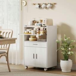 Rackhams Kitchen Trolley with Wheels, Modern Mobile Microwave Stand, White - thumbnail 1