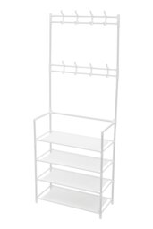 Rackhams Independent 4 Layer Shoe Rack, Multi-Layer Metal Shoe Cap Rack, with 8 Double Hooks, Suitable for Multiple Scenarios - White - thumbnail 5