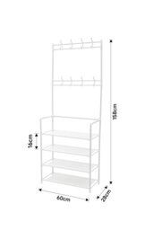 Rackhams Independent 4 Layer Shoe Rack, Multi-Layer Metal Shoe Cap Rack, with 8 Double Hooks, Suitable for Multiple Scenarios - White - thumbnail 6