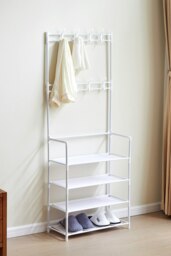 Rackhams Independent 4 Layer Shoe Rack, Multi-Layer Metal Shoe Cap Rack, with 8 Double Hooks, Suitable for Multiple Scenarios - White - thumbnail 2