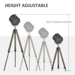 Rackhams Floor Lamp with Adjustable Tripod for Living Room Bedroom, Vintage Spotlight Reading Lamp with Wood Legs, 115-155cm, Grey - thumbnail 4