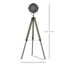Rackhams Floor Lamp with Adjustable Tripod for Living Room Bedroom, Vintage Spotlight Reading Lamp with Wood Legs, 115-155cm, Grey - thumbnail 3
