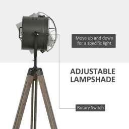 Rackhams Floor Lamp with Adjustable Tripod for Living Room Bedroom, Vintage Spotlight Reading Lamp with Wood Legs, 115-155cm, Grey - thumbnail 6