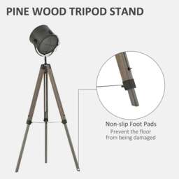 Rackhams Floor Lamp with Adjustable Tripod for Living Room Bedroom, Vintage Spotlight Reading Lamp with Wood Legs, 115-155cm, Grey - thumbnail 5
