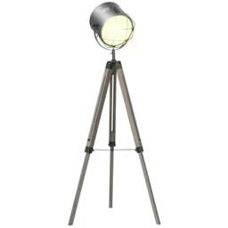 Rackhams Floor Lamp with Adjustable Tripod for Living Room Bedroom, Vintage Spotlight Reading Lamp with Wood Legs, 115-155cm, Grey - thumbnail 1