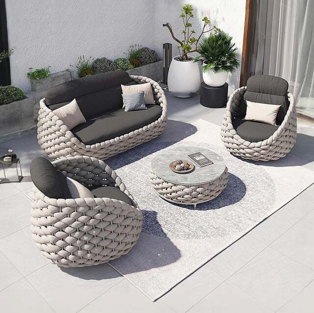 Rackhams Marbella Textilene Rope Woven Outdoor Sofa Set, Grey - Whole Set - Yes - Whole Set - image 1