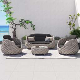Rackhams Marbella Textilene Rope Woven Outdoor Sofa Set, Grey - Whole Set - Yes - Whole Set - thumbnail 2