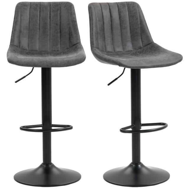 Rackhams Bar Stools Set of 2 Adjustable Swivel Bar Chairs with Backrest Black - Charcoal grey