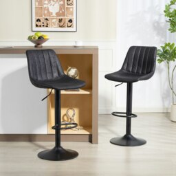 Rackhams Bar Stools Set of 2 Adjustable Swivel Bar Chairs with Backrest Black - Charcoal grey - thumbnail 4