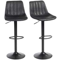 Rackhams Bar Stools Set of 2 Adjustable Swivel Bar Chairs with Backrest Black - Charcoal grey - thumbnail 2
