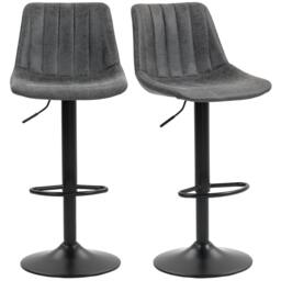 Rackhams Bar Stools Set of 2 Adjustable Swivel Bar Chairs with Backrest Black - Charcoal grey - thumbnail 1