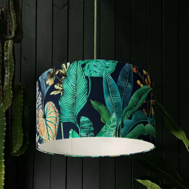 "Rackhams Rainforest Velvet Lampshade - Table / Floor Lamp - 40cm Diameter x 25cm Height (16"" x 10"")" - image 1