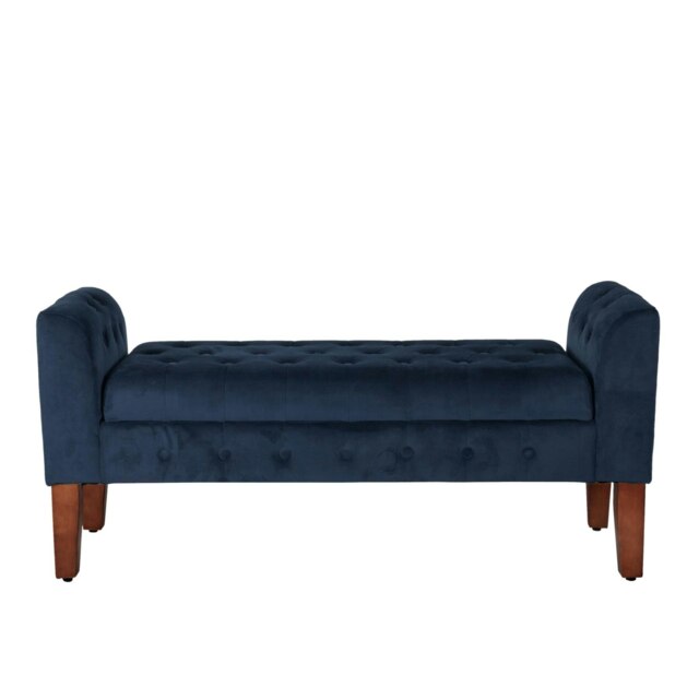 Rackhams Oxford Storage Ottoman Bench - Ink Navy Velvet Upholstery with flip lid - Ink Navy - image 1
