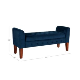 Rackhams Oxford Storage Ottoman Bench - Ink Navy Velvet Upholstery with flip lid - Ink Navy - thumbnail 2