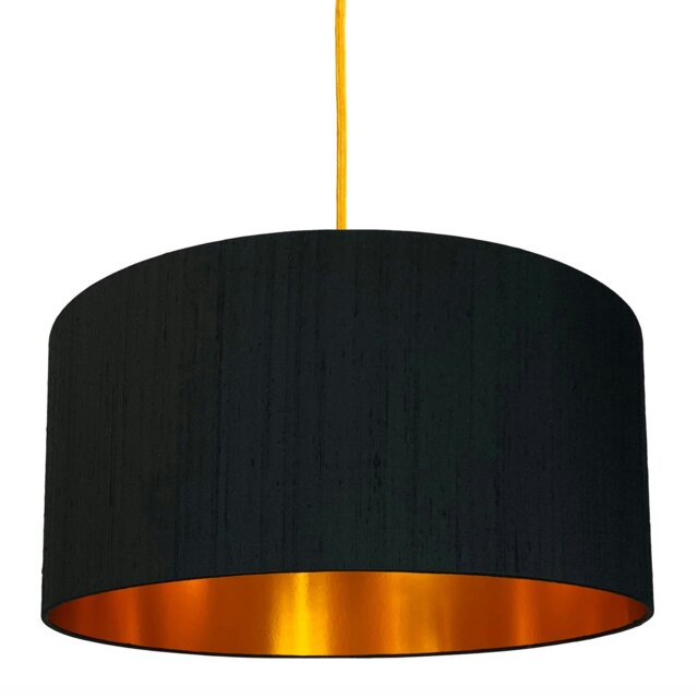"Rackhams Carbon Black Silk Lampshade With Copper Foil Lining - 60cm Diameter x 30cm Height / (24"" x 12"")" - image 1