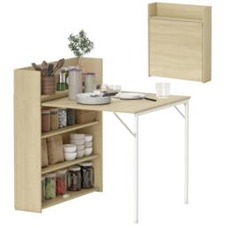Rackhams Folding Dining Table, Kitchen Table with Shelves Oak Wood Effect - Steel - White - White - thumbnail 2