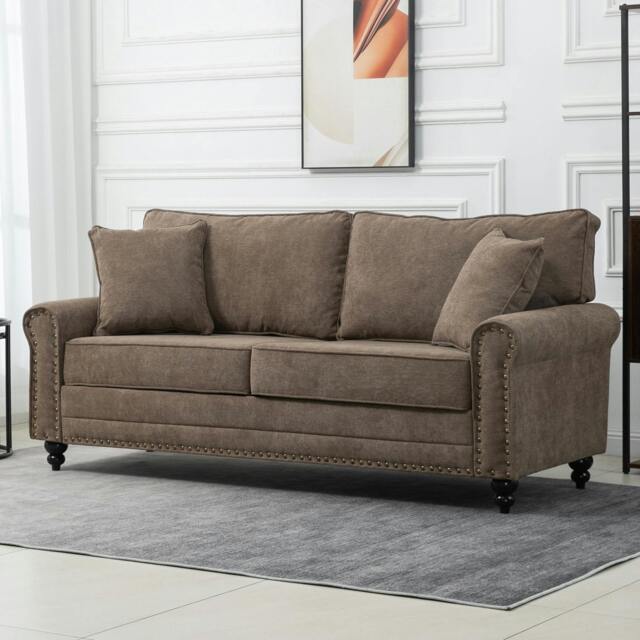 Rackhams Fabric Sofa 3 Seater Sofa for Living Room w/ Throw Pillow - Brown - 3 Seater - image 1