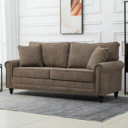 Rackhams Fabric Sofa 3 Seater Sofa for Living Room w/ Throw Pillow - Brown - Polyester Fabric, Foam - 3 Seater