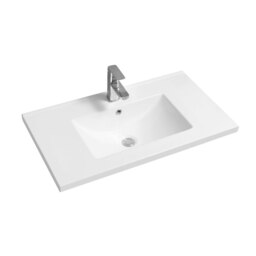 Rackhams 5001 Ceramic 81cm Mid-Edge Inset Basin with Scooped Bowl - White - Ceramic - 81cm - thumbnail 2