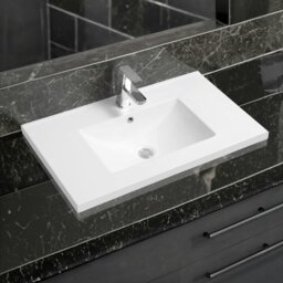 Rackhams 5001 Ceramic 81cm Mid-Edge Inset Basin with Scooped Bowl - White - Ceramic - 81cm