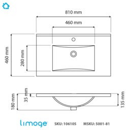 Rackhams 5001 Ceramic 81cm Mid-Edge Inset Basin with Scooped Bowl - White - Ceramic - 81cm - thumbnail 3