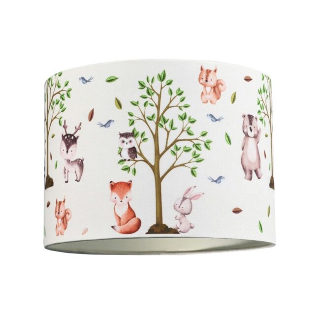 Rackhams Cute Woodland Animals Round Lamp Shade in Cotton Fabric - Foxes Owls Rabbits - image 1