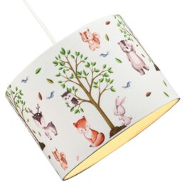 Rackhams Cute Woodland Animals Round Lamp Shade in Cotton Fabric - Foxes Owls Rabbits - thumbnail 2
