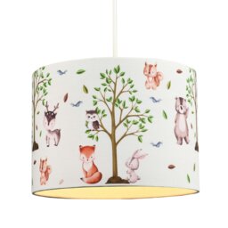 Rackhams Cute Woodland Animals Round Lamp Shade in Cotton Fabric - Foxes Owls Rabbits - thumbnail 4