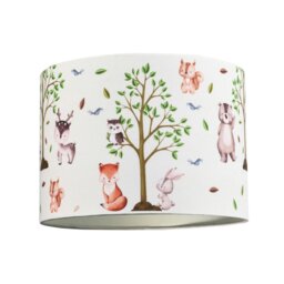 Rackhams Cute Woodland Animals Round Lamp Shade in Cotton Fabric - Foxes Owls Rabbits