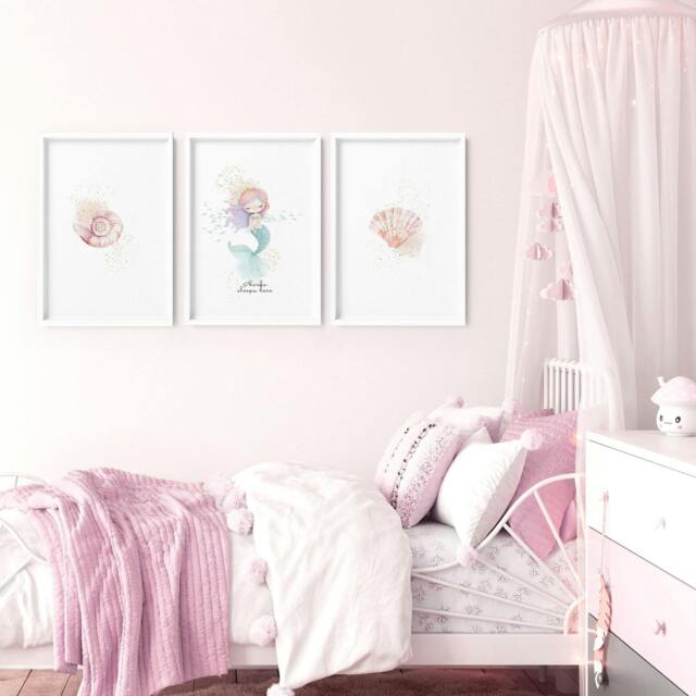 Rackhams Bedroom Mermaid Decorations - Set of 3 wall art prints - 16 x 22 inches / 40.65 cm x 56 cm - Polyester Canvas 260 gsm - Canvas wrapped - image 1