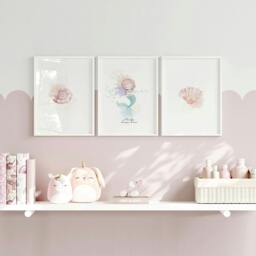 Rackhams Bedroom Mermaid Decorations - Set of 3 wall art prints - 16 x 22 inches / 40.65 cm x 56 cm - Polyester Canvas 260 gsm - Canvas wrapped - thumbnail 2