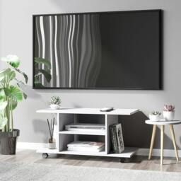 Rackhams Modern TV Cabinet Stand Storage Shelves Table Mobile Bedroom Furniture Bookshelf Bookcase White - thumbnail 2