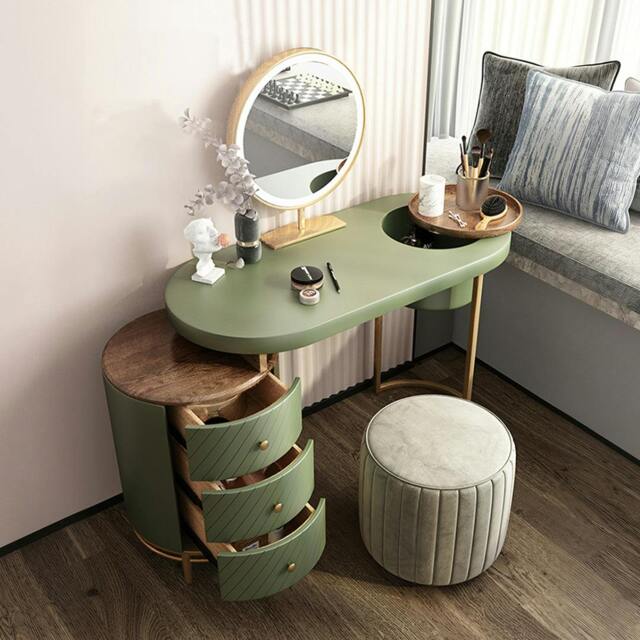 Rackhams Tandy Dressing Table With LED Mirror, White, Makeup Vanity - With Stool - Green - Dressing Table With Stool - image 1