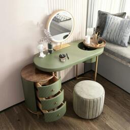 Rackhams Tandy Dressing Table With LED Mirror, White,  Makeup Vanity - With Stool - Green - Dressing Table With Stool - thumbnail 1
