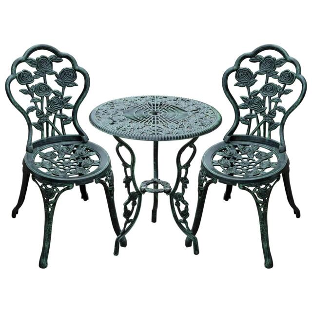 Rackhams Cast Aluminium Outdoor Patio Garden Bistro Elegant Design Table Chair Set - Green (3-Piece) - image 1