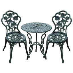 Rackhams Cast Aluminium Outdoor Patio Garden Bistro Elegant Design Table Chair Set - Green (3-Piece) - thumbnail 1