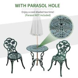 Rackhams Cast Aluminium Outdoor Patio Garden Bistro Elegant Design Table Chair Set - Green (3-Piece) - thumbnail 4