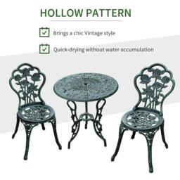 Rackhams Cast Aluminium Outdoor Patio Garden Bistro Elegant Design Table Chair Set - Green (3-Piece) - thumbnail 5