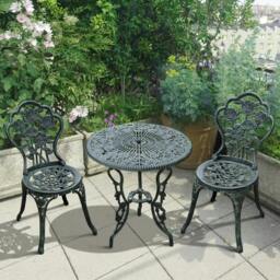Rackhams Cast Aluminium Outdoor Patio Garden Bistro Elegant Design Table Chair Set - Green (3-Piece) - thumbnail 2