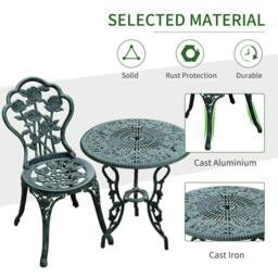 Rackhams Cast Aluminium Outdoor Patio Garden Bistro Elegant Design Table Chair Set - Green (3-Piece) - thumbnail 6