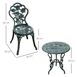 Rackhams Cast Aluminium Outdoor Patio Garden Bistro Elegant Design Table Chair Set - Green (3-Piece) - thumbnail 3