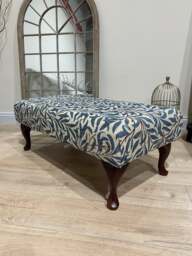 Rackhams Premium Will Blue Velvet Footstool Ottoman – Non-Storage Multifunctional Footrest & Coffee Table Pouffe - 19 x 17 Inches (48 x 43cm) - thumbnail 4