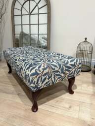 Rackhams Premium Will Blue Velvet Footstool Ottoman – Non-Storage Multifunctional Footrest & Coffee Table Pouffe - 19 x 17 Inches (48 x 43cm) - thumbnail 3