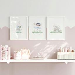 Rackhams Murals For Nursery Rooms - Set of 3 wall art prints - 20 x 30 in / 50 x 76 cm - Satin Photo paper 280 gsm - Black Frame