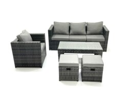 Rackhams Rattan Garden Furniture Set Outdoor Lounger Sofa with Coffee Table Armchair 2 Small Footstools Dark Grey Mixed - thumbnail 1